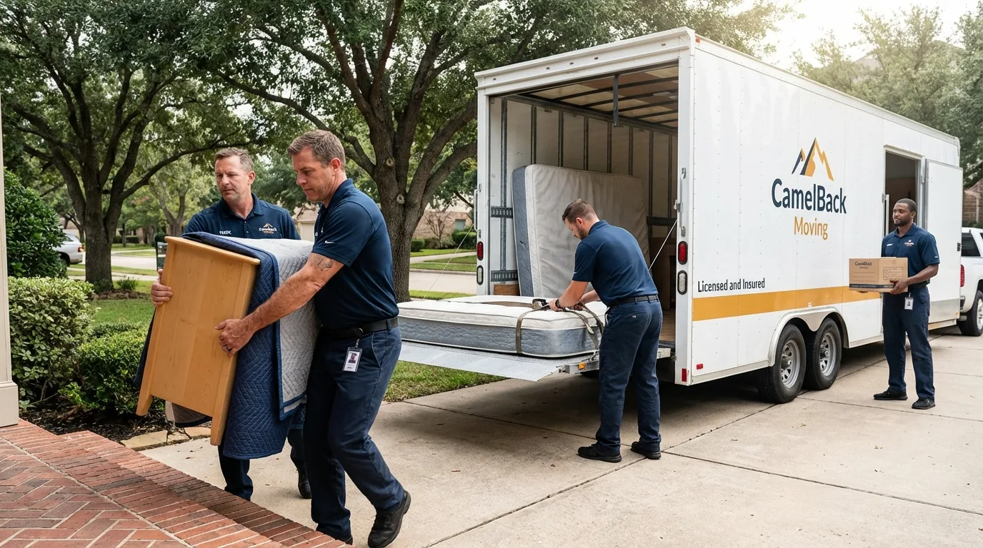 Crew loading residential truck for cross-state move from Linden, AL
