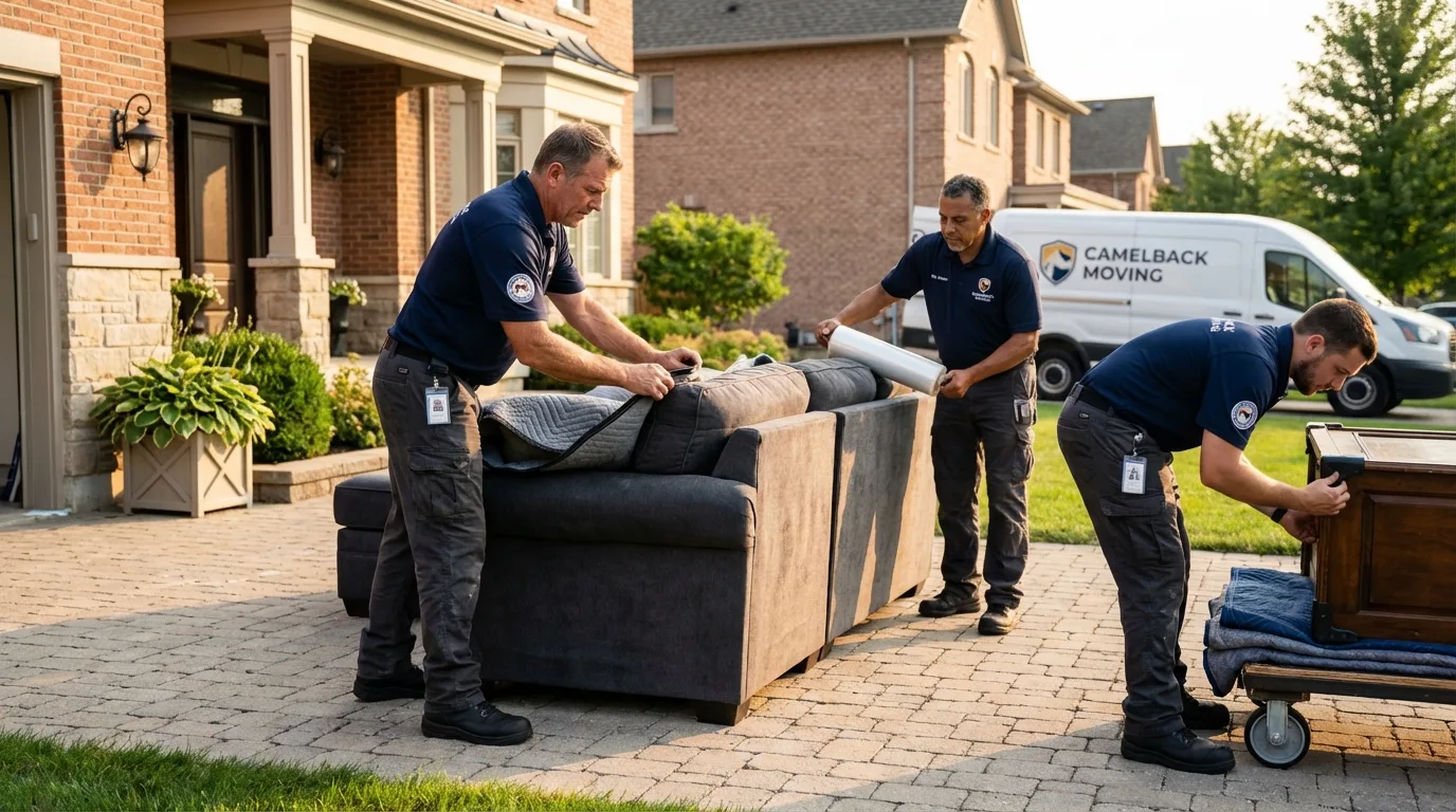 Large estate moving crew wrapping furniture in Linden, AL